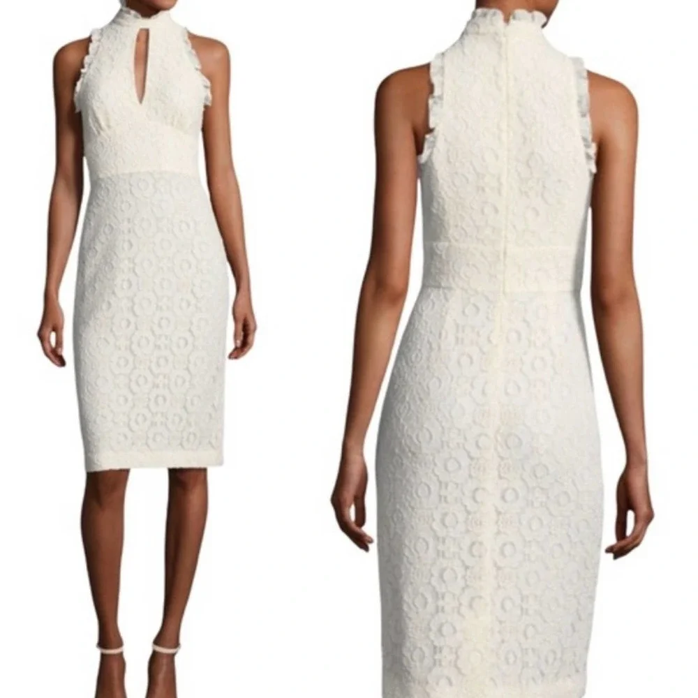 Anthropologie Shoshanna Dress High Neck Lace Sheath Ivory 2P